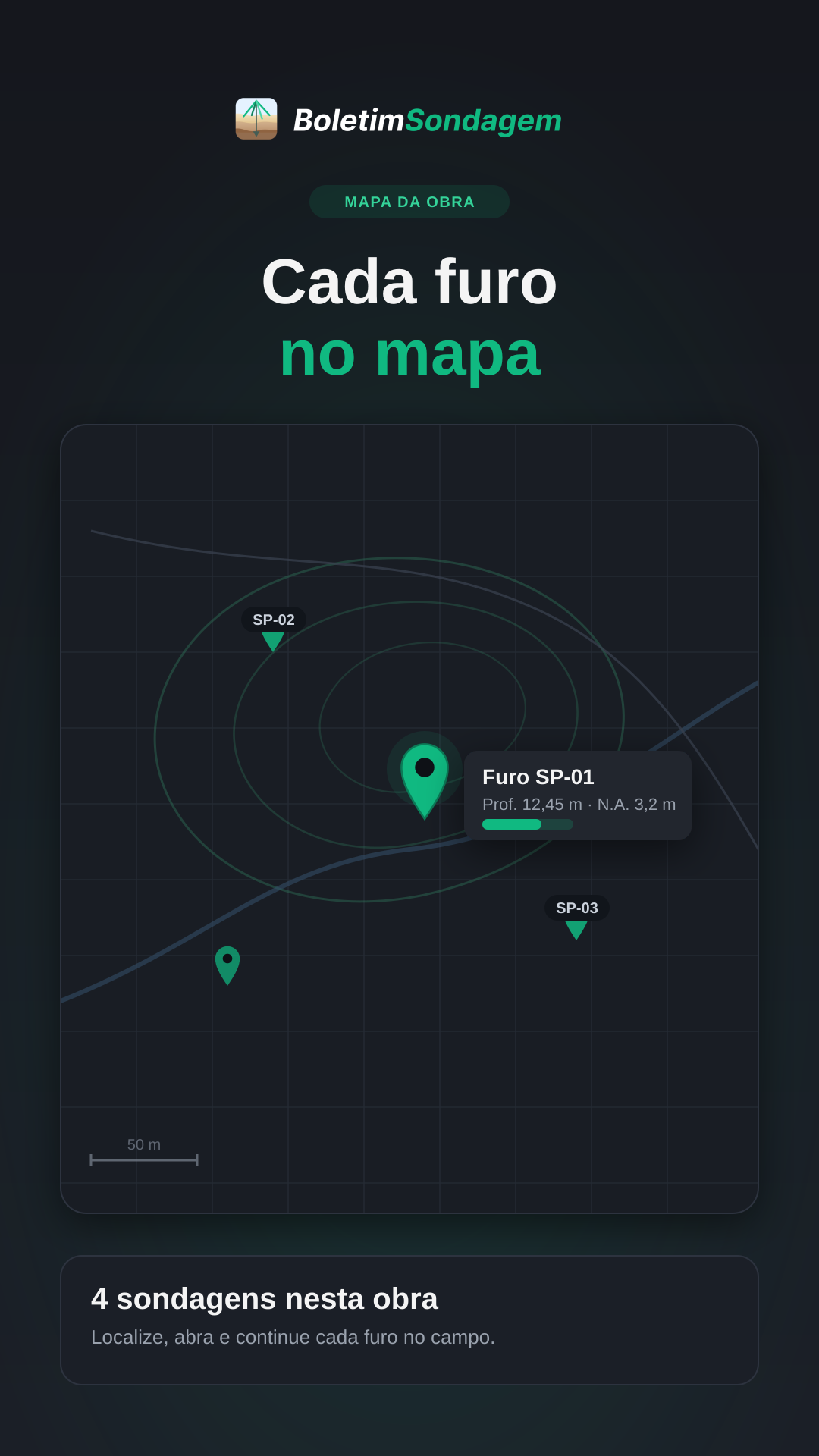 Mapa de sondagens no app BoletimSondagem
